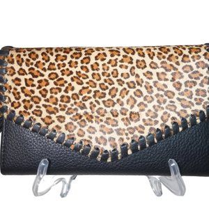 Aimee Kestenberg Spello Black Leopard Leather Calf Hair Wallet Wristlet NWT